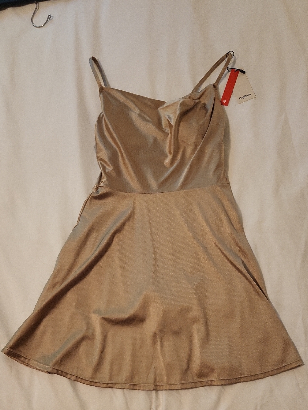Popilush Satin Slip Dress in Nude Champagne
